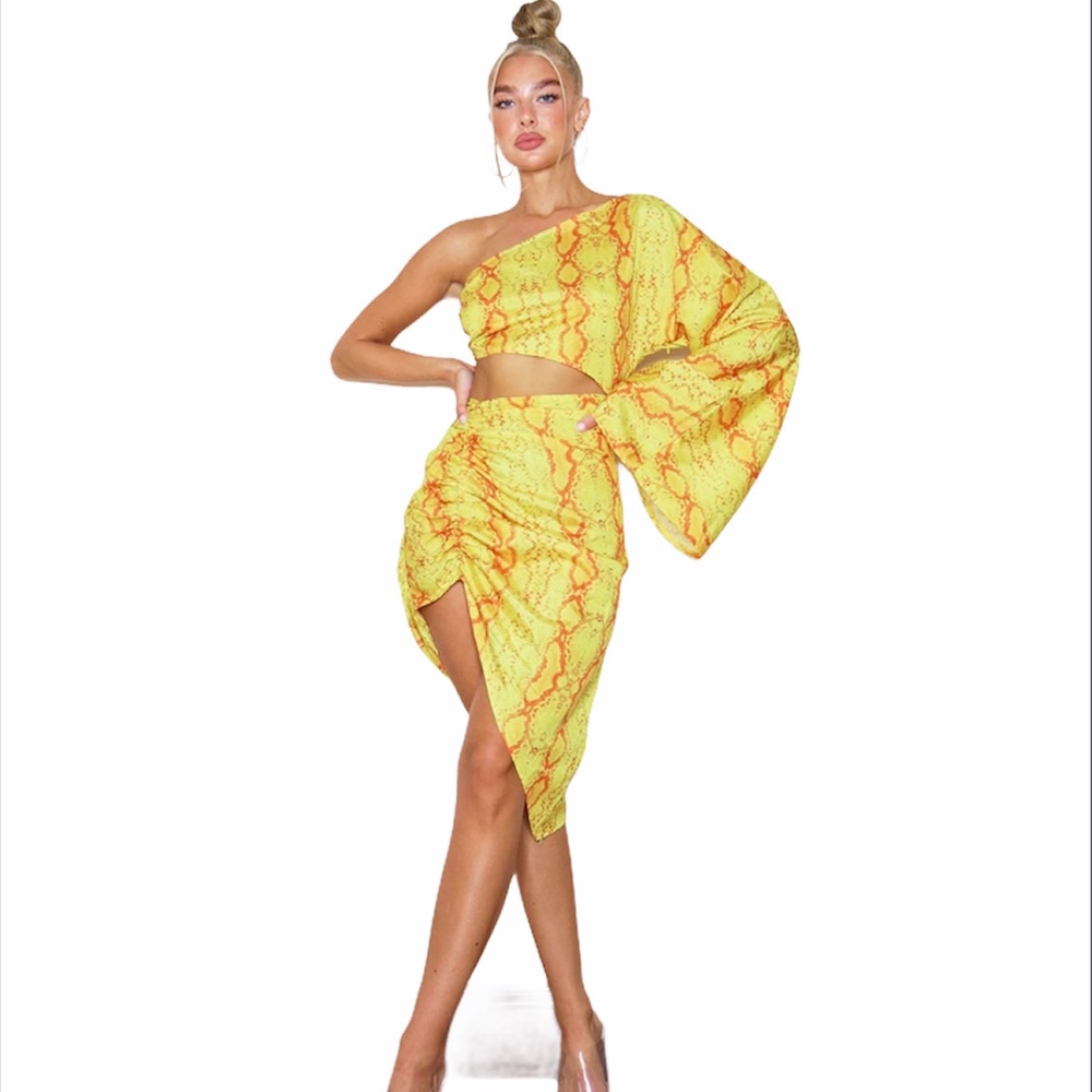 Yellow Snakeskin Cutout Dress